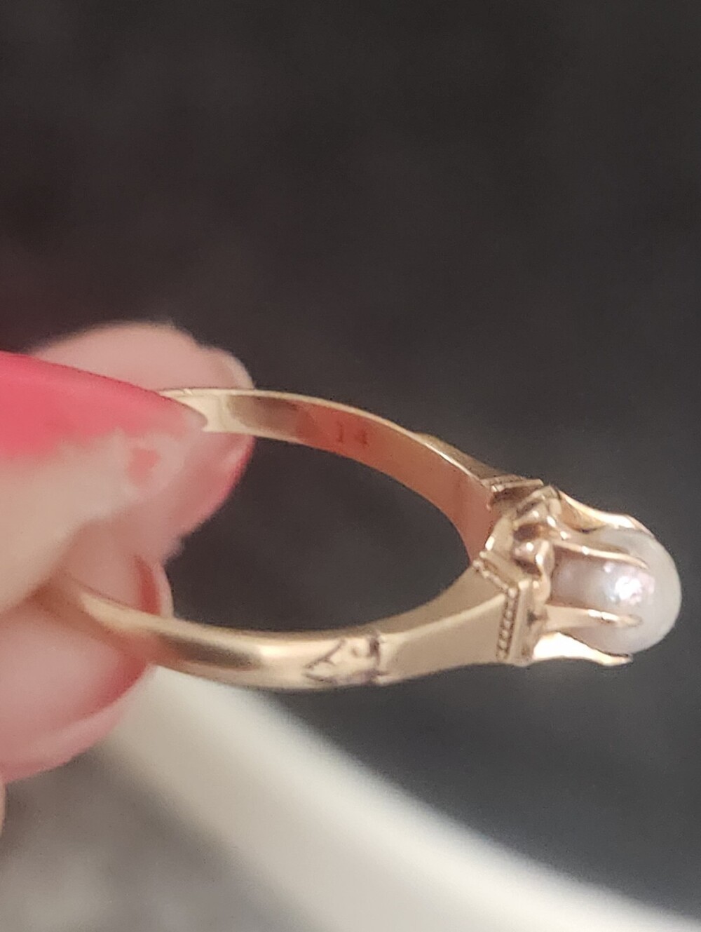 Antique 14k ylw gold Edwardian 6-prong buttercup setting natural pearl ring - Picture 16 of 16